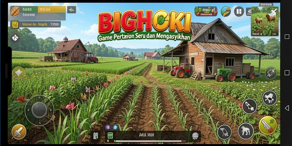 Tampilan gameplay seru BIGHOKI dengan berbagai tanaman.
