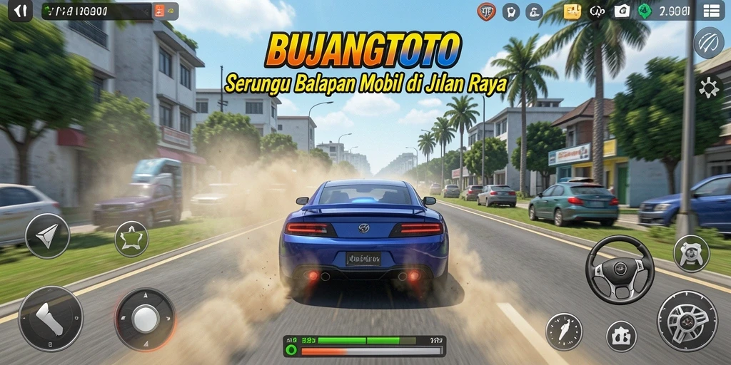 Tampilan seru gameplay balapan mobil di BUJANGTOTO.