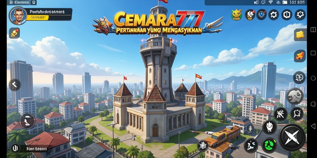 Tangkapan layar gameplay CEMARA777 menampilkan pertahanan strategis dengan menara yang kuat.