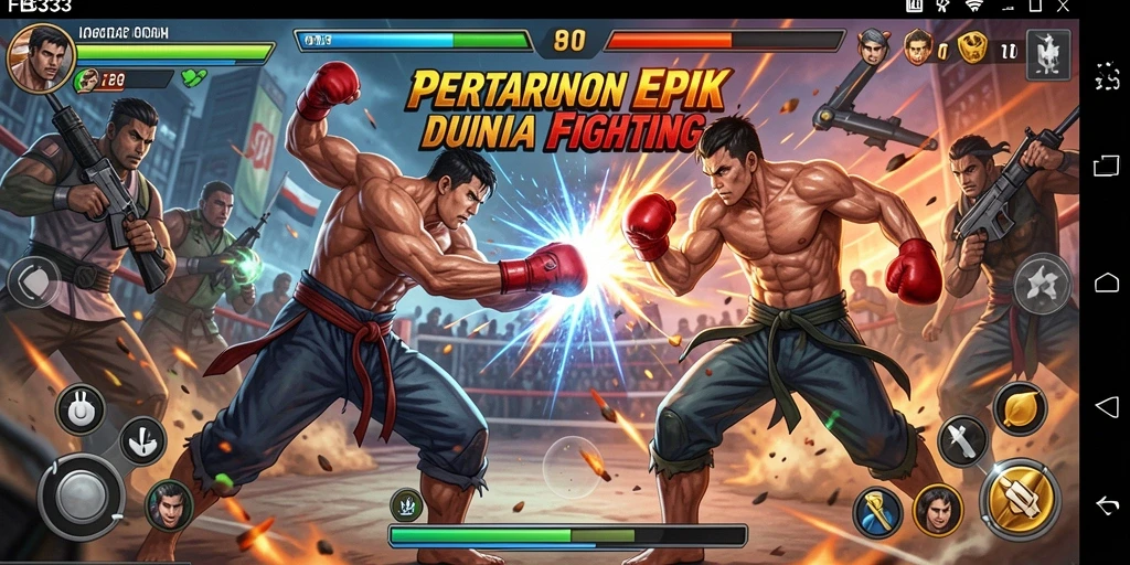 Screenshot gameplay FB333 menampilkan pertarungan seru di arena yang dinamis.
