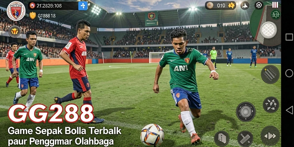 Screenshot gameplay GG288 menunjukkan aksi mendebarkan di lapangan sepak bola.