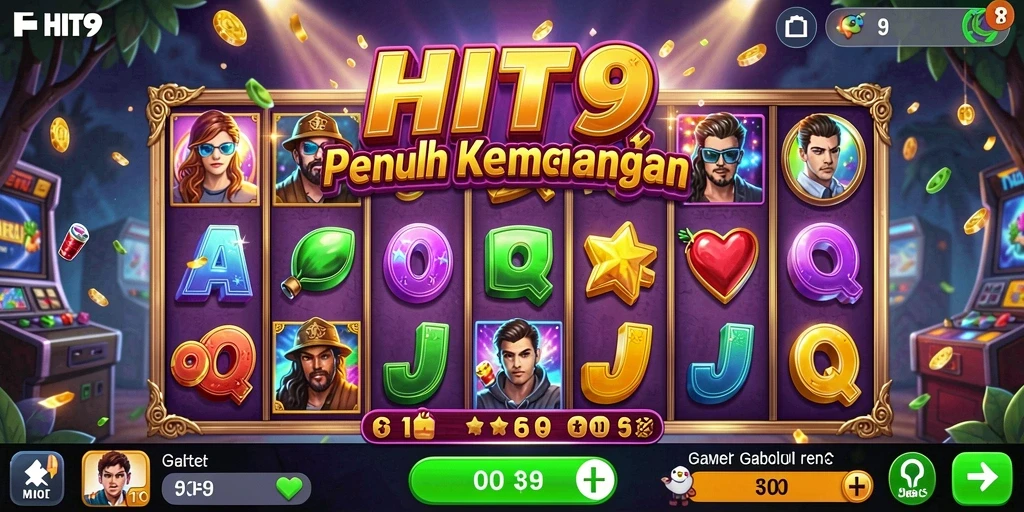Screenshot gameplay HIT9 menampilkan gulungan Slot yang penuh warna.