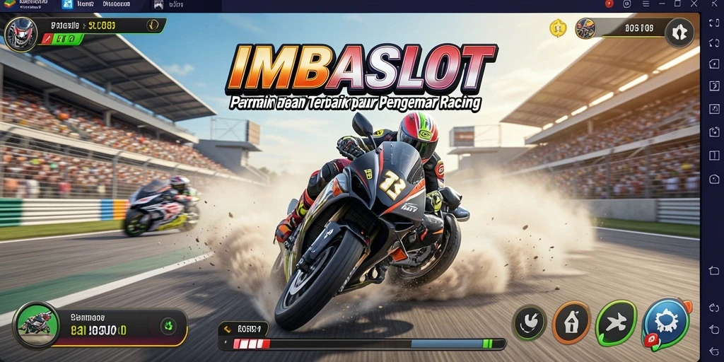 Tampilan gameplay menegangkan dari IMBASLOT yang penuh aksi balapan.