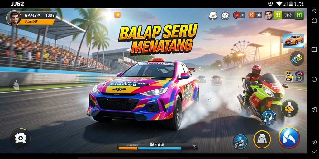Screenshot gameplay JJ62 menampilkan balapan yang mendebarkan dan grafis menawan.