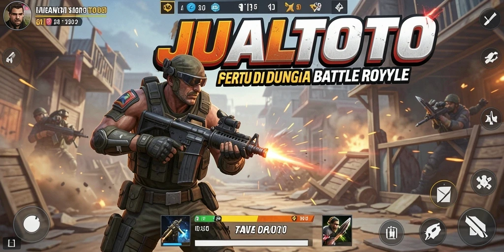 Screenshot utama JUALTOTO menampilkan pertarungan seru dalam gaya Battle Royale.
