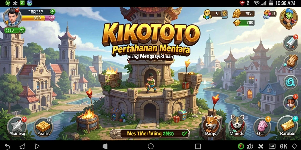 Tampilan gameplay KIKOTOTO dengan menara pertahanan yang strategis.