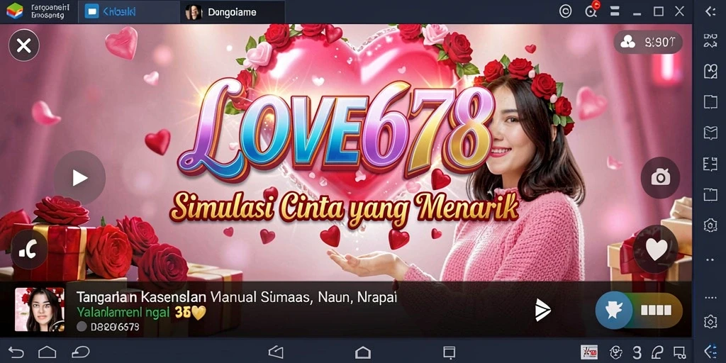 Tangkapan layar utama LOVE678 menunjukkan interaksi mendalam dengan karakter.