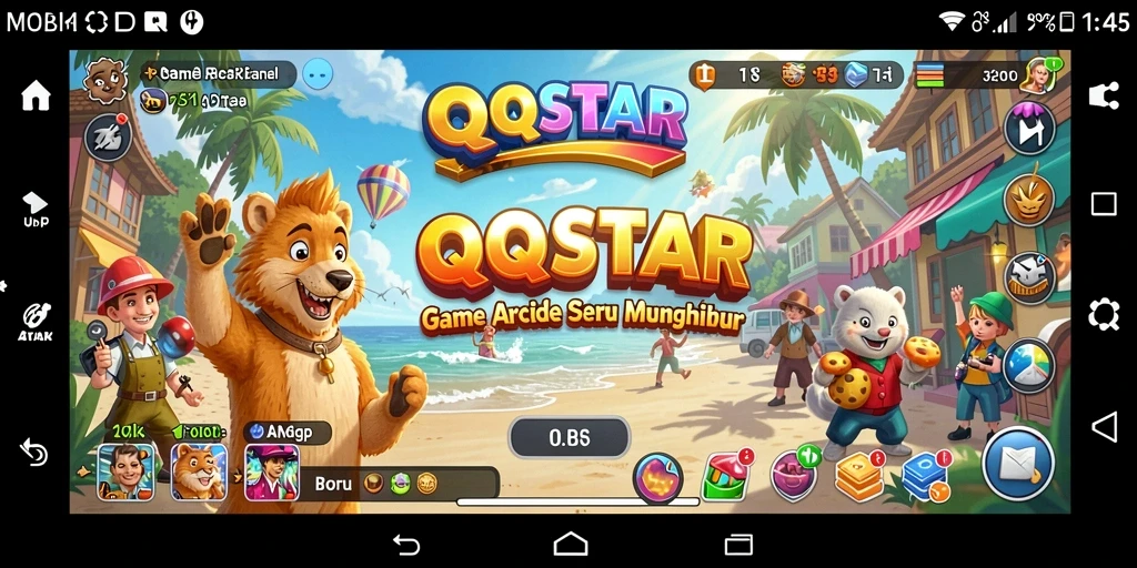 Screenshot utama memperlihatkan aksi seru dalam permainan Arcade QQSTAR.