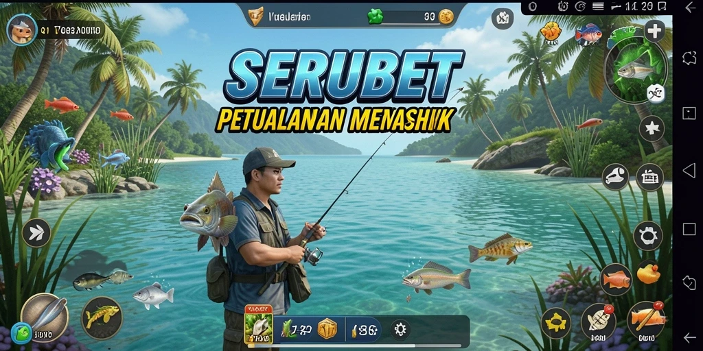 Tampilan gameplay SERUBET yang menenangkan dengan berbagai ikan berwarna-warni.