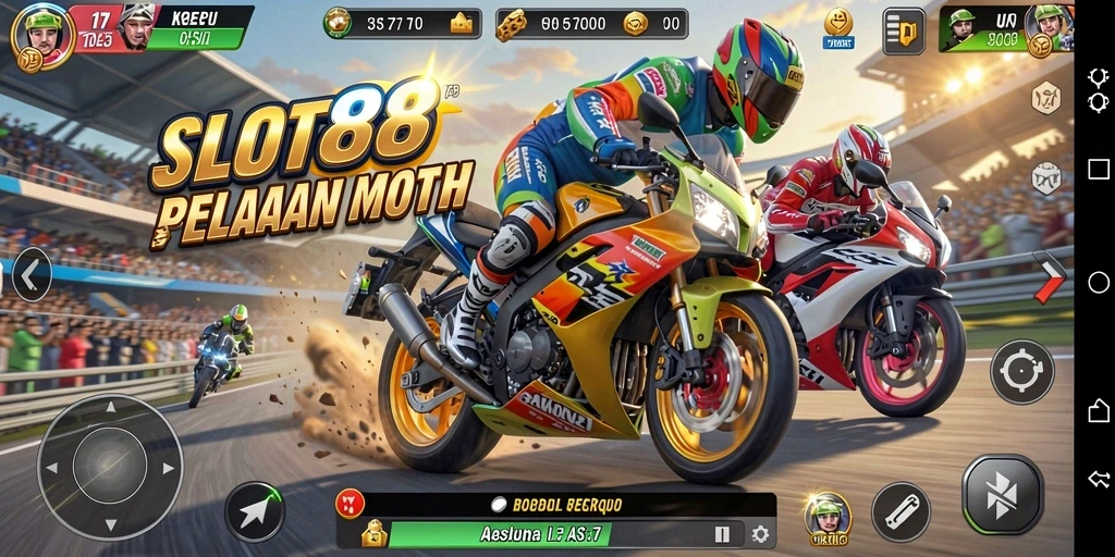 Gameplay SLOT88 menampilkan aksi balapan motor yang seru.