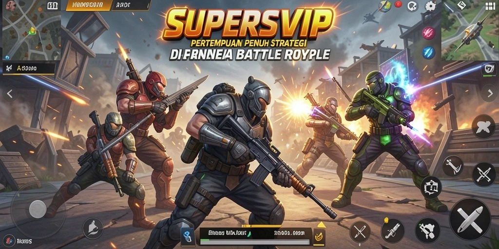 Tangkapan layar menunjukkan aksi seru dari gameplay Battle Royale SUPERSVIP.